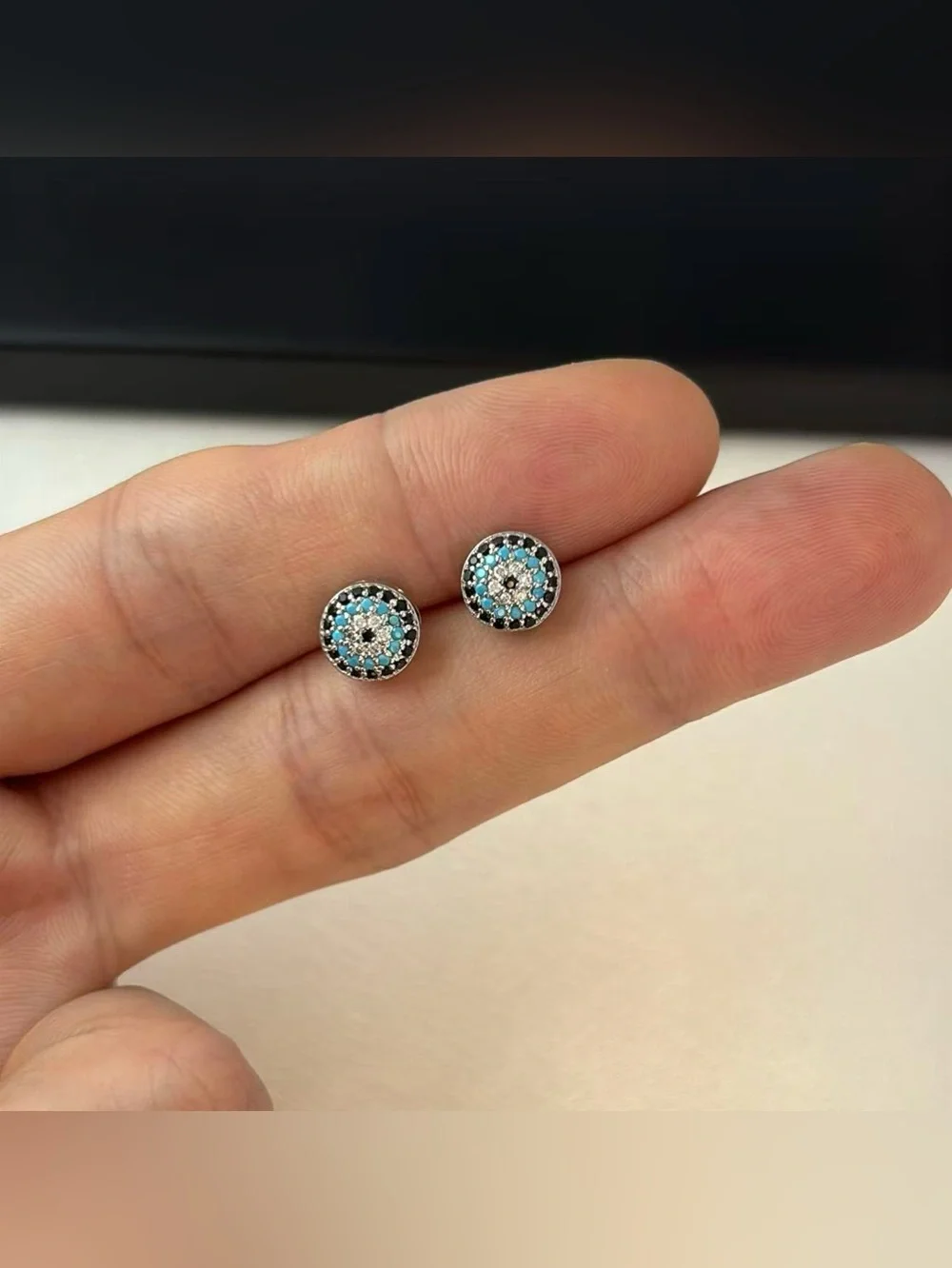 8mm Evil Eye Stud Earrings for Men Women Punk Hip Hop Streetwear Unisex Style